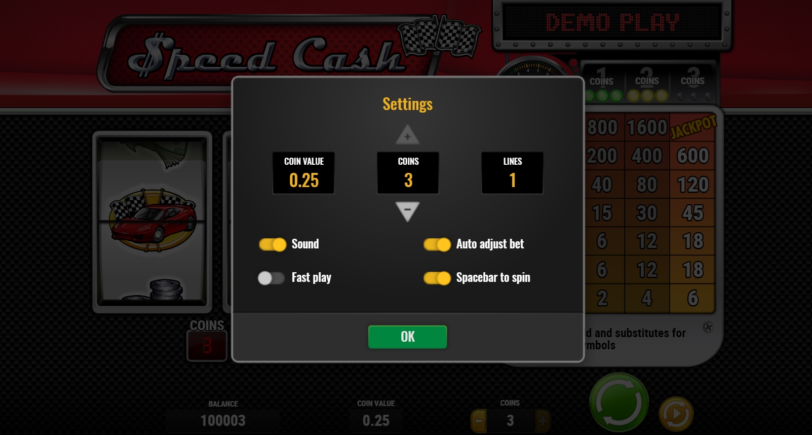 Klasický výherní automat Speed Cash pro milovníky rychlosti